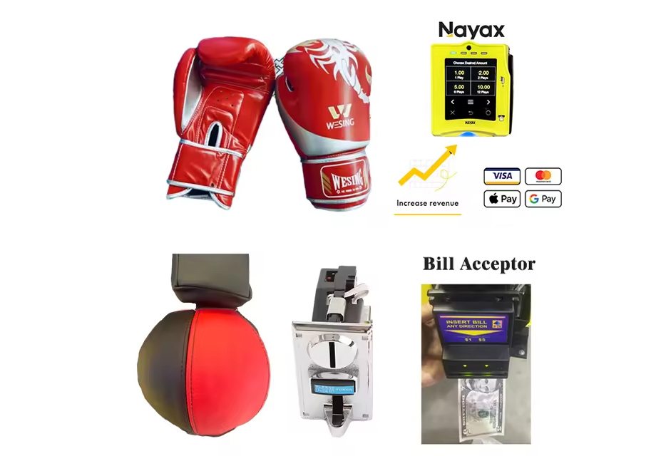 Customizable m&aacute;quina de pu&ntilde;etazos with LED lights, music, and multiple payment options