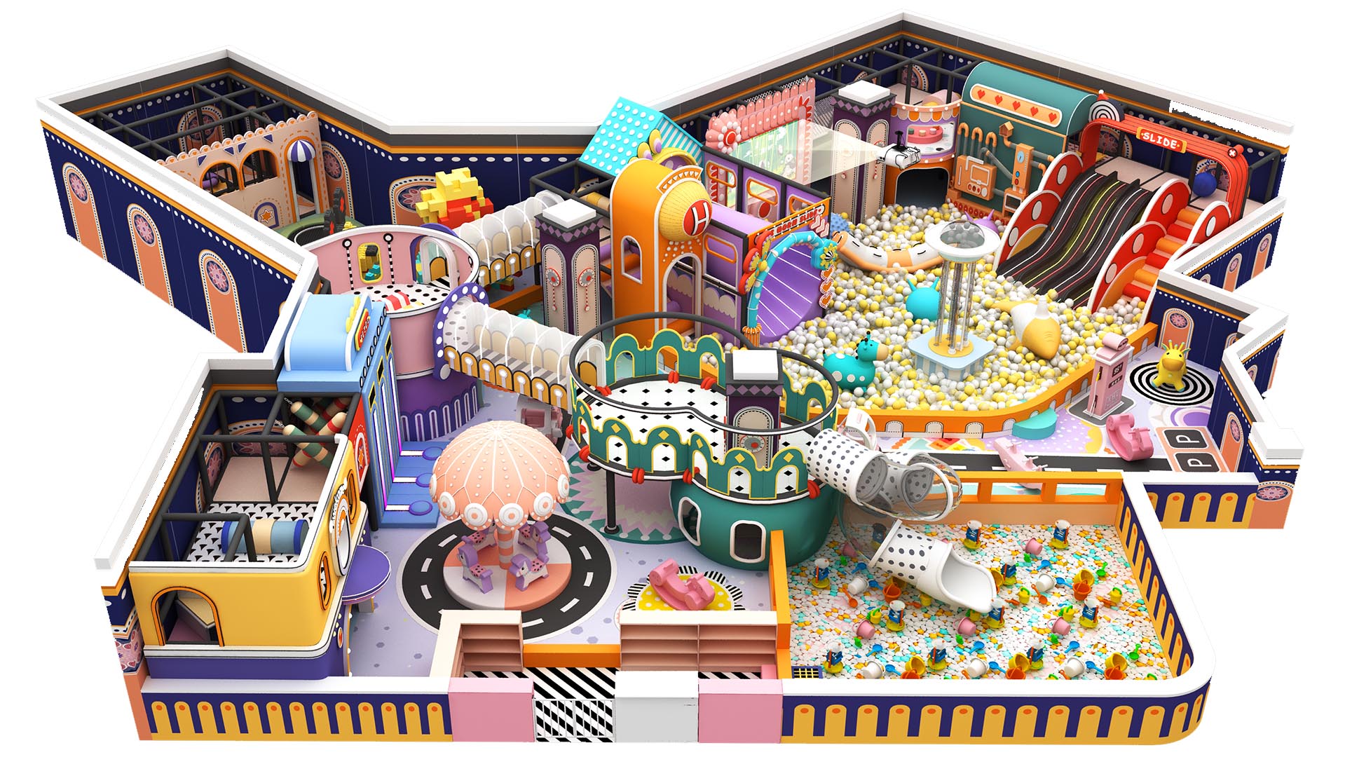 Indoor playground layout designed for family entertainment center playgrounds