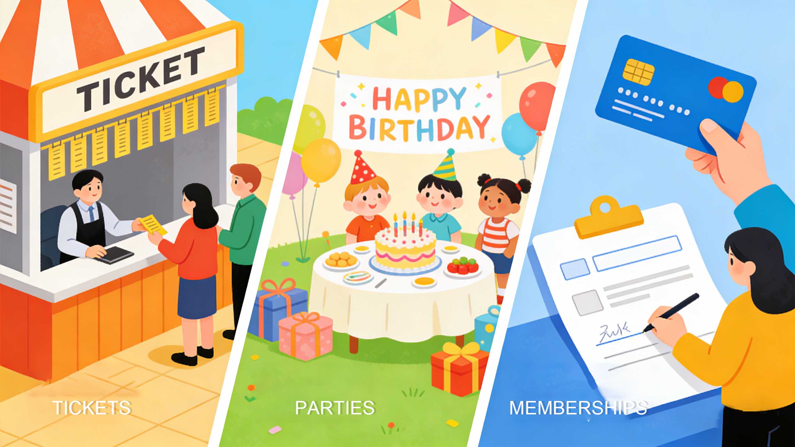 Indoor playground revenue streams including tickets, parties, and memberships