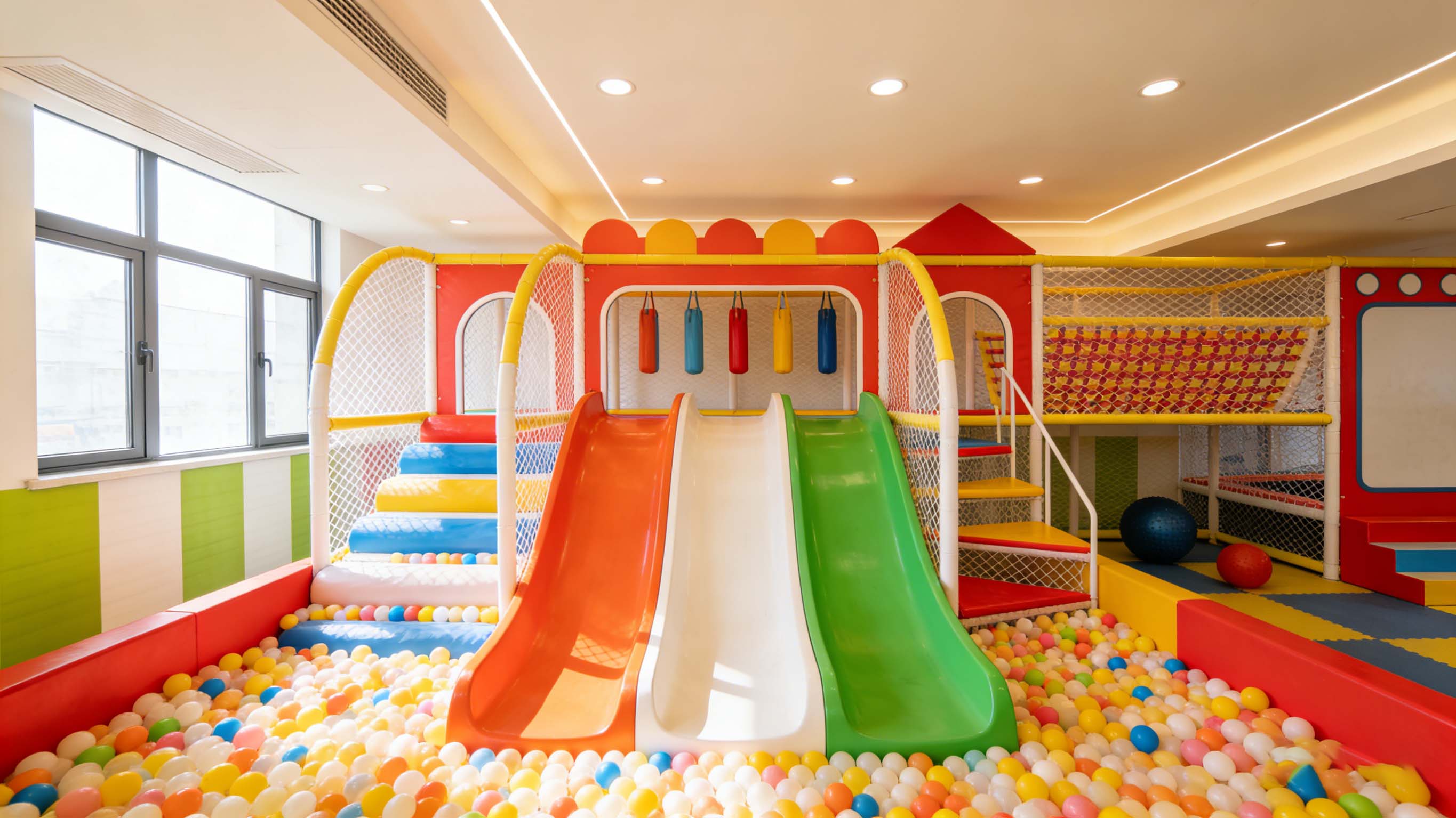 Soft play area with padded equipment designed for toddlers and young children