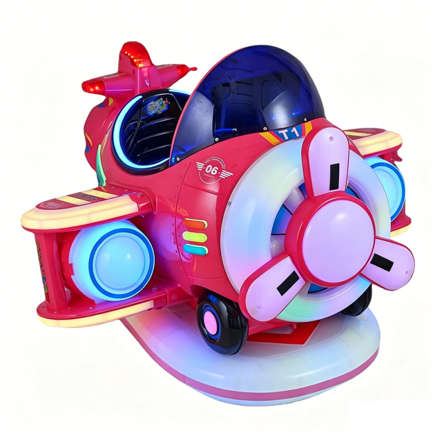 TD 01 commercial airplane kiddie ride machine with MP5 screen full view white background