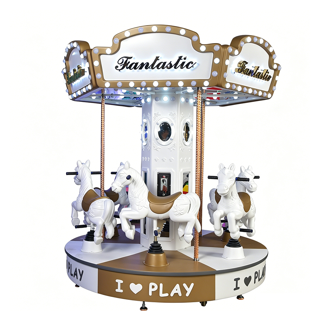 6-seater coin operated carousel amusement ride for sale white background