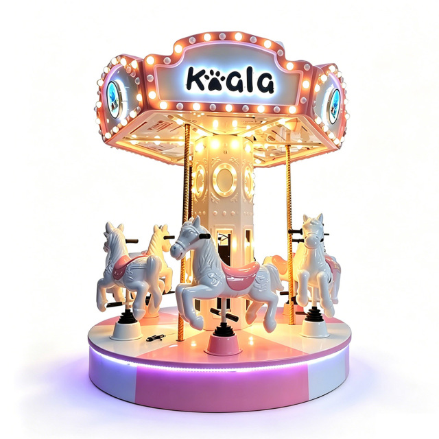 6-seat kiddie carousel ride with durable FRP horses isolated product shot