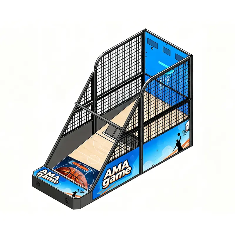 Commercial arcade basketball machine with electronic scoring display