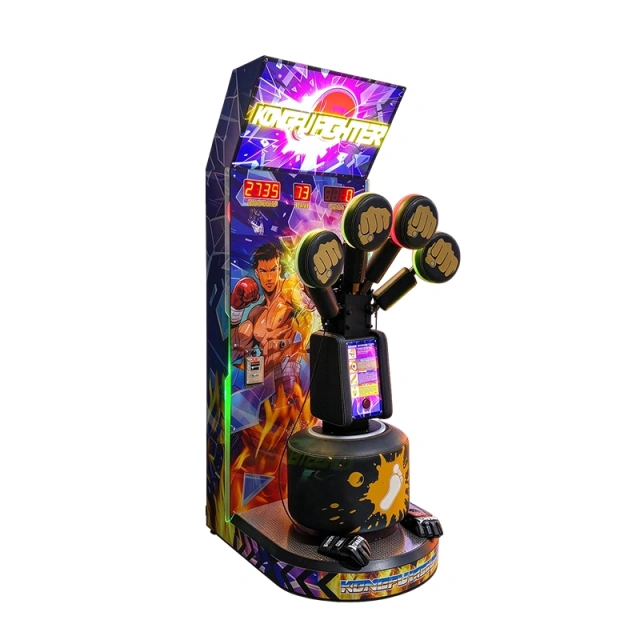 KONGFU FIGHTER reaction boxing machine, right side view showing the side panel structure and freestanding cabinet profile