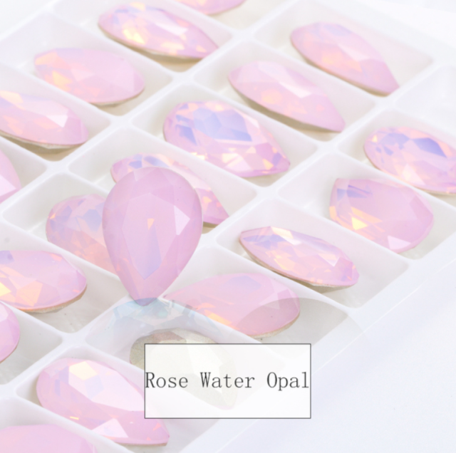 Rose Water Opal Teardrop Pointback Rhinestone