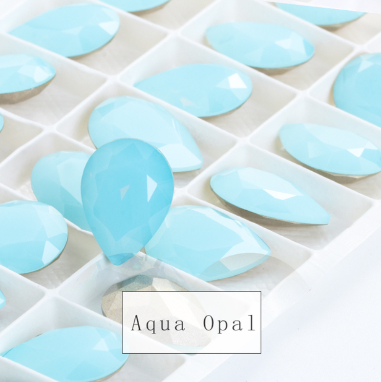 Aqua Opal Teardrop Pointback Rhinestone