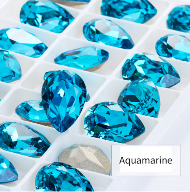 Aquamarine Teardrop Pointback Rhinestone
