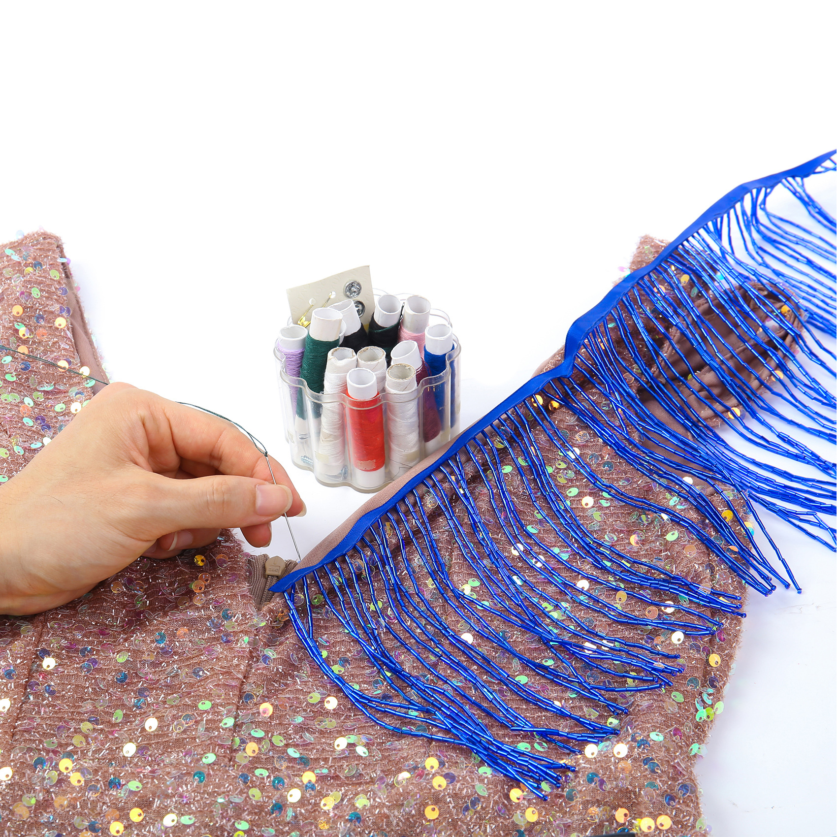 6 Inch 15cm Blue Beaded Fringe Trim