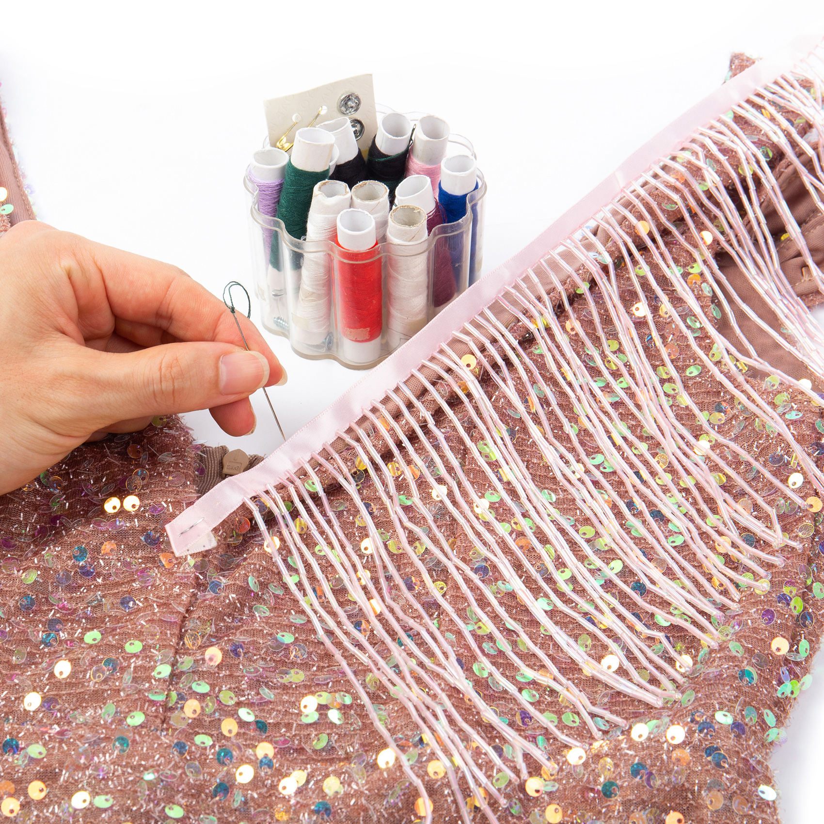 6 Inch 15cm Pink Beaded Fringe Trim
