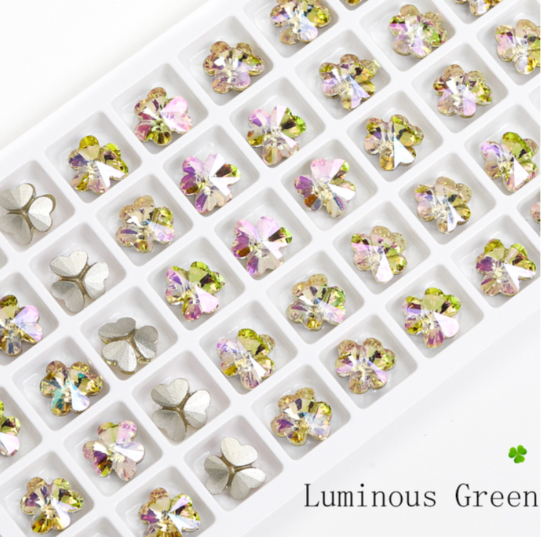Luminous Green Leaf Shape Pointback Rhinestones