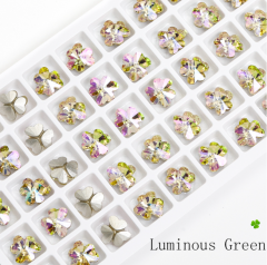 Luminous Green Leaf Shape Pointback Rhinestones