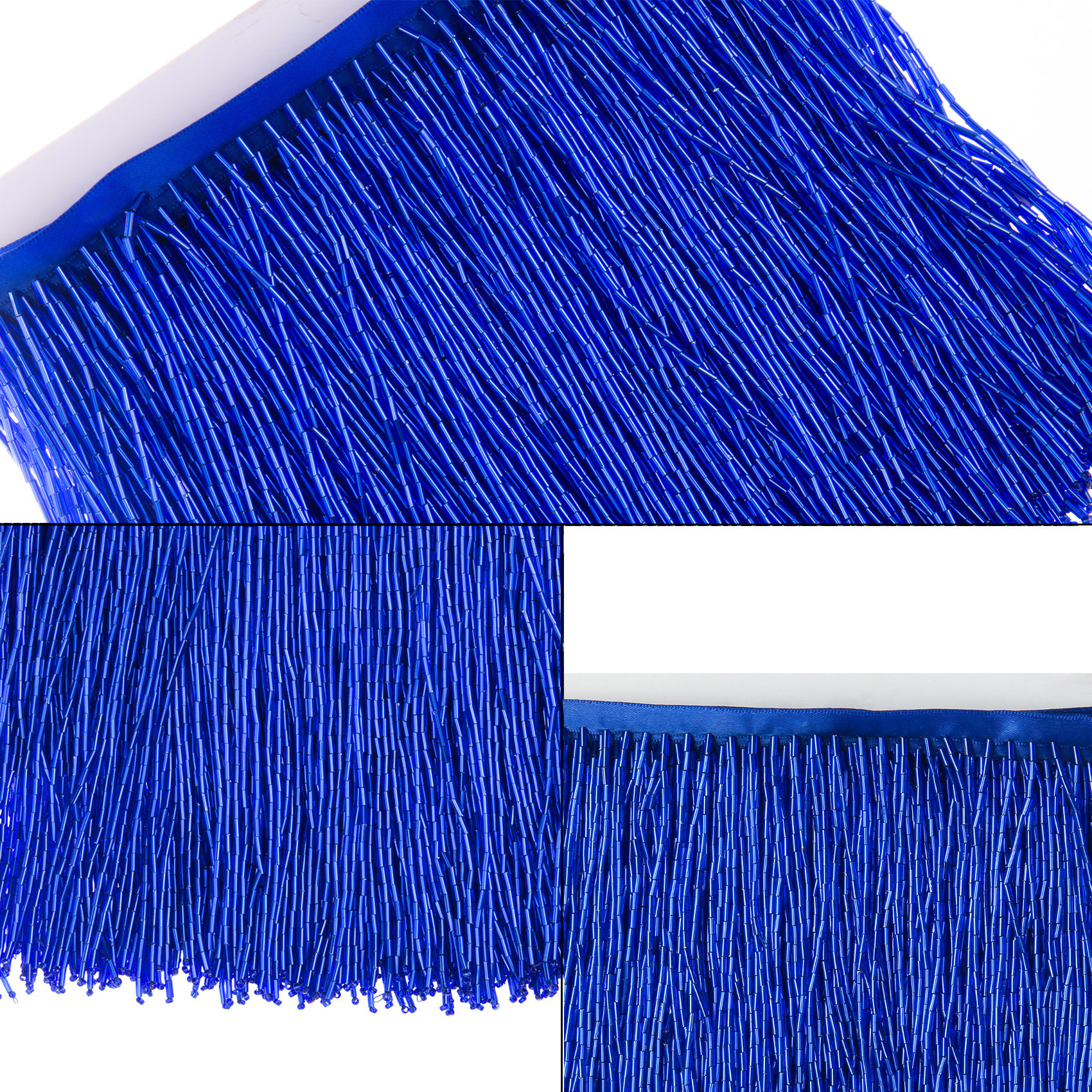 6 Inch 15cm Blue Beaded Fringe Trim