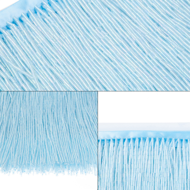 6 Inch 15cm Light Blue Beaded Fringe Trim