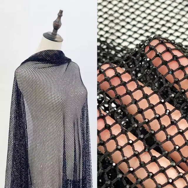 100*120CM Black Netting with Black Rhinestone Mesh