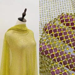 100*120CM Yellow Netting with Citrine Rhinestone Mesh