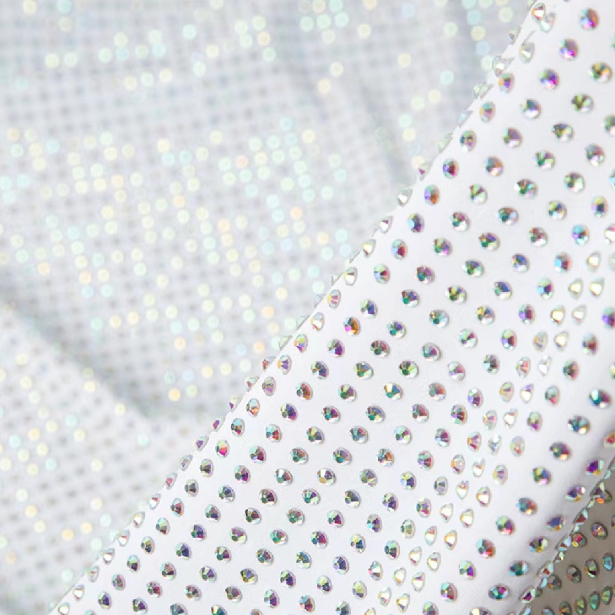 150CM Width Spandex Fabric With Full of Rhinestone Crystal AB Color