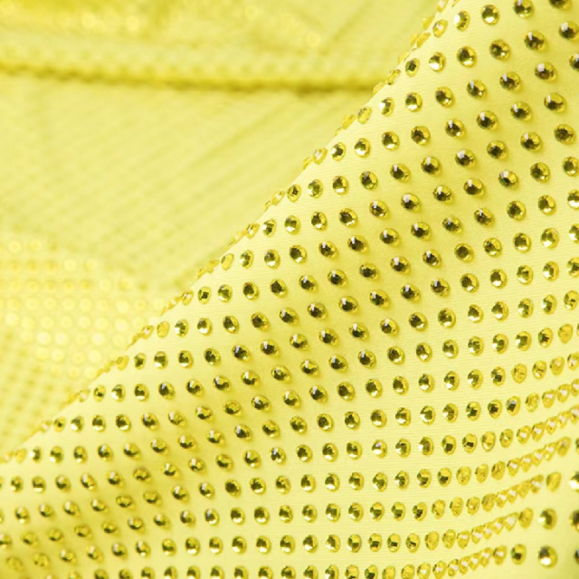 150CM Width Spandex Fabric With Full of Rhinestone Citrine Color