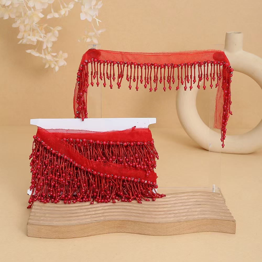 Handmade bead woven ribbon tassel clothing accessories short hanging bead tassel bead lace