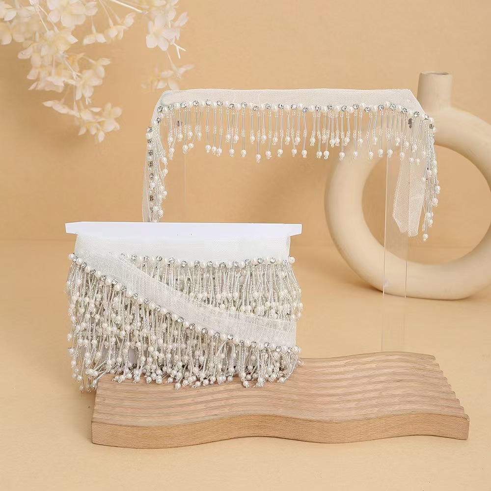 Handmade bead woven ribbon tassel clothing accessories short hanging bead tassel bead lace
