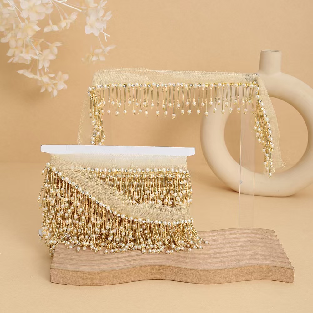 Handmade bead woven ribbon tassel clothing accessories short hanging bead tassel bead lace
