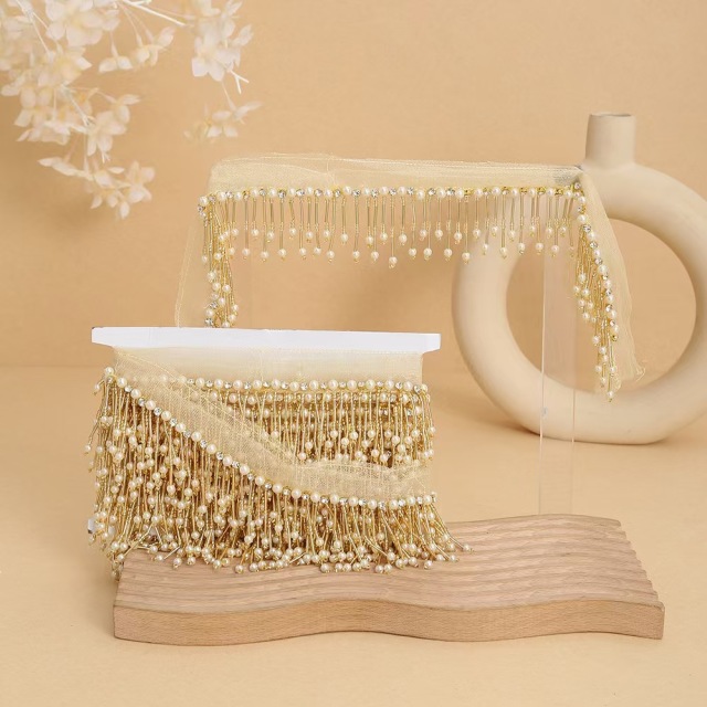 Handmade bead woven ribbon tassel clothing accessories short hanging bead tassel bead lace