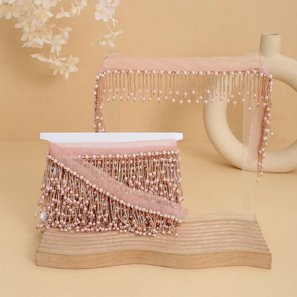 Handmade bead woven ribbon tassel clothing accessories short hanging bead tassel bead lace