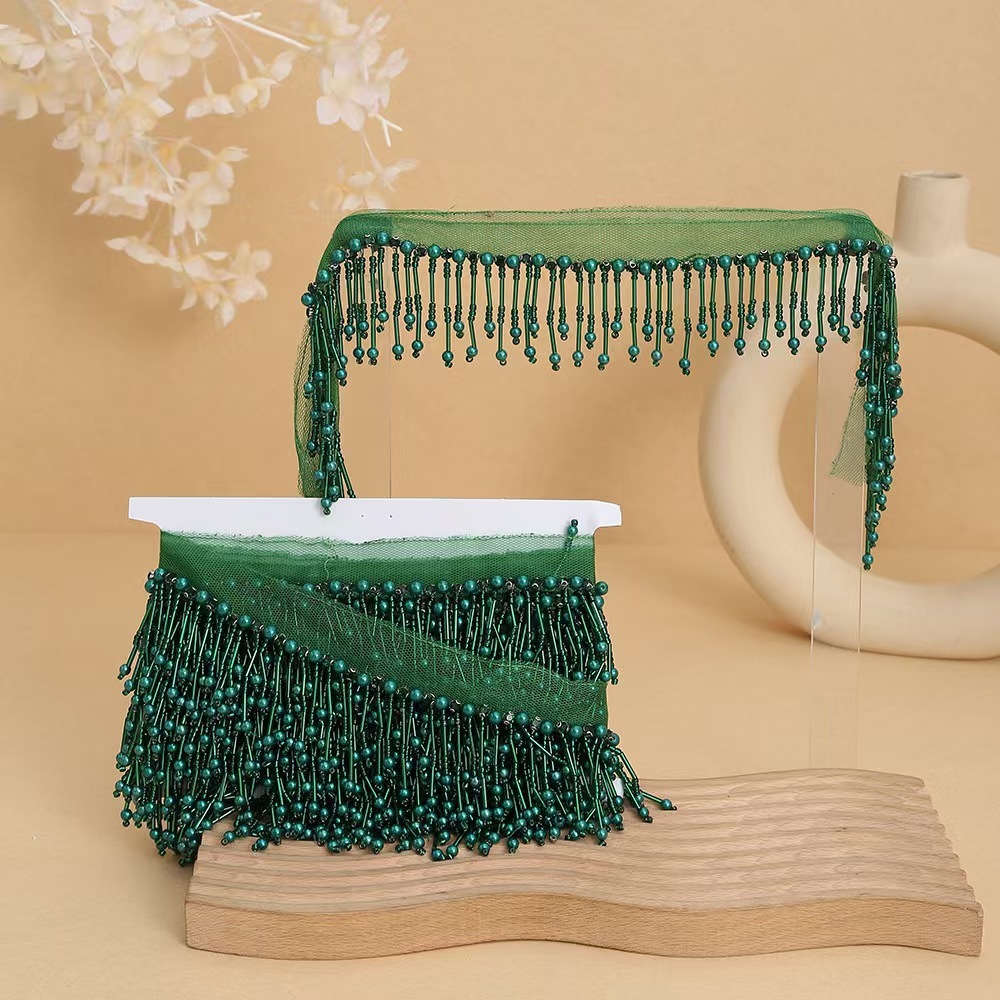 Handmade bead woven ribbon tassel clothing accessories short hanging bead tassel bead lace