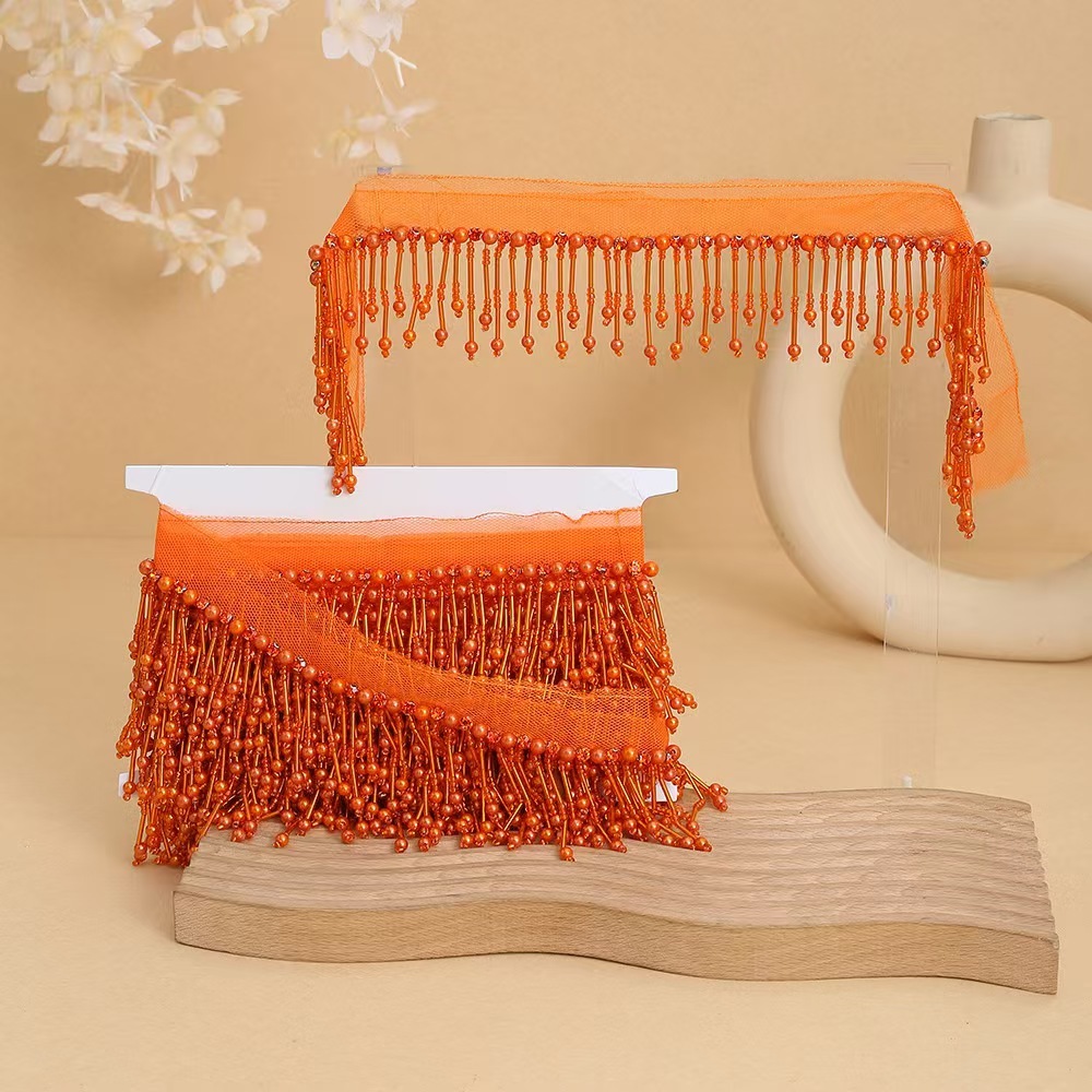 Handmade bead woven ribbon tassel clothing accessories short hanging bead tassel bead lace