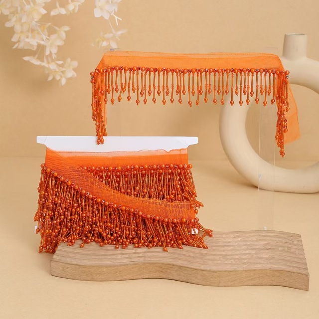 Handmade bead woven ribbon tassel clothing accessories short hanging bead tassel bead lace