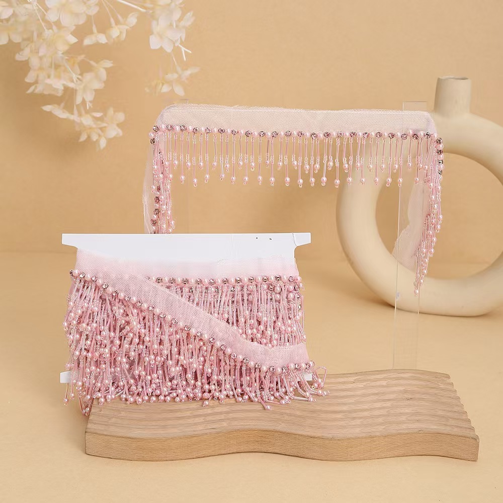 Handmade bead woven ribbon tassel clothing accessories short hanging bead tassel bead lace