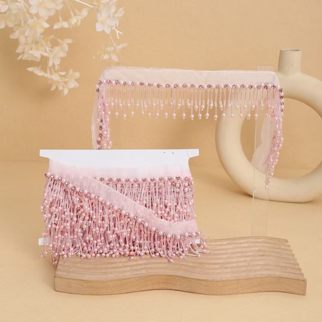Handmade bead woven ribbon tassel clothing accessories short hanging bead tassel bead lace