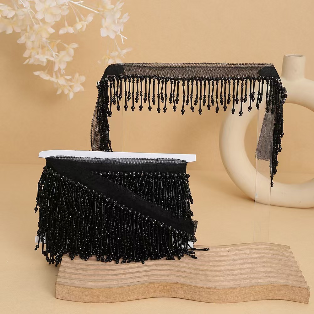 Handmade bead woven ribbon tassel clothing accessories short hanging bead tassel bead lace