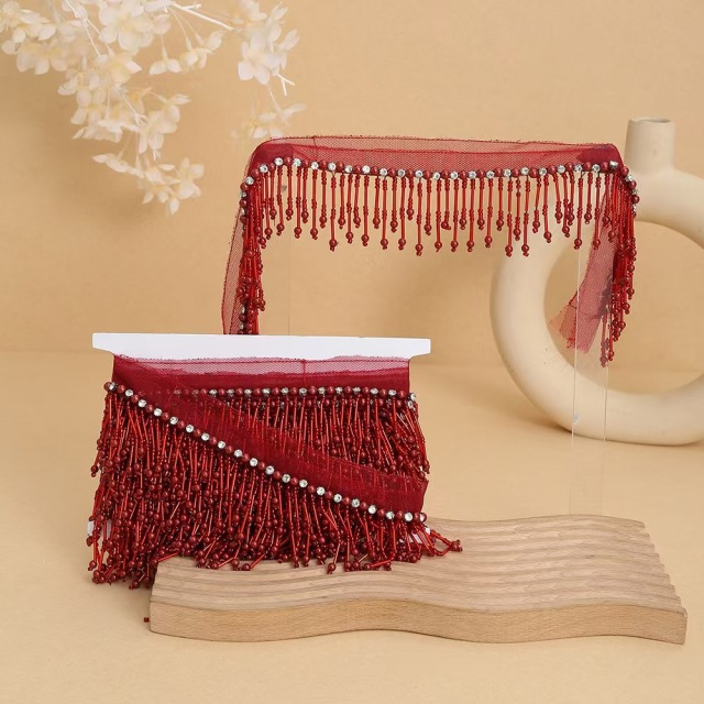 Handmade bead woven ribbon tassel clothing accessories short hanging bead tassel bead lace