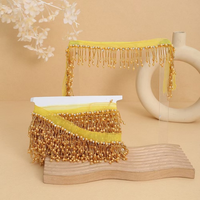 Handmade bead woven ribbon tassel clothing accessories short hanging bead tassel bead lace
