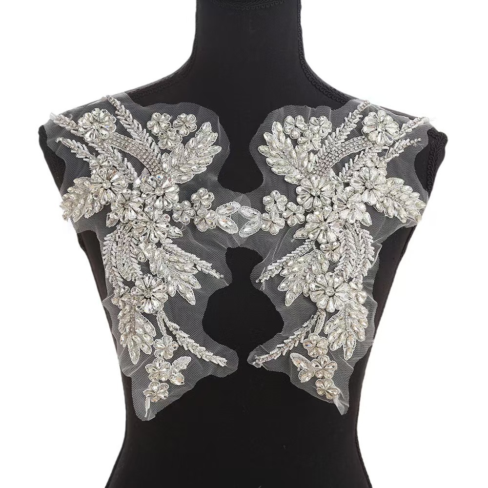 Fashion Light Luxury Handmade Diamond Inlay Flower Stickers DIY Bead Cloth Stickers For Wedding Dress