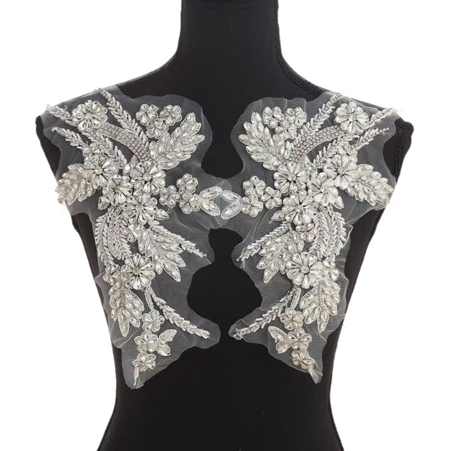 Fashion Light Luxury Handmade Diamond Inlay Flower Stickers DIY Bead Cloth Stickers For Wedding Dress