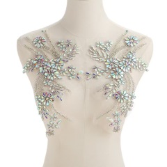 Fashion Light Luxury Handmade Diamond Inlay Flower Stickers DIY Bead Cloth Stickers For Wedding Dress