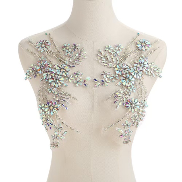 Fashion Light Luxury Handmade Diamond Inlay Flower Stickers DIY Bead Cloth Stickers For Wedding Dress