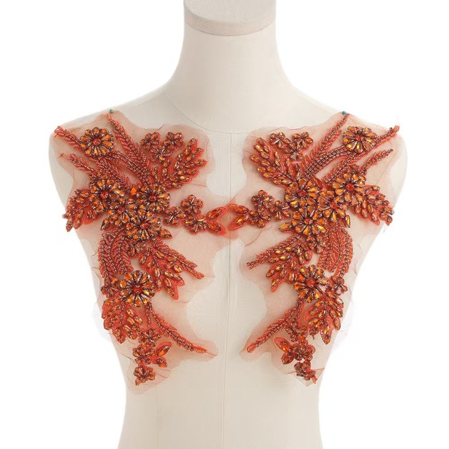 Fashion Light Luxury Handmade Diamond Inlay Flower Stickers DIY Bead Cloth Stickers For Wedding Dress