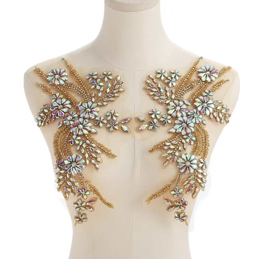 Fashion Light Luxury Handmade Diamond Inlay Flower Stickers DIY Bead Cloth Stickers For Wedding Dress