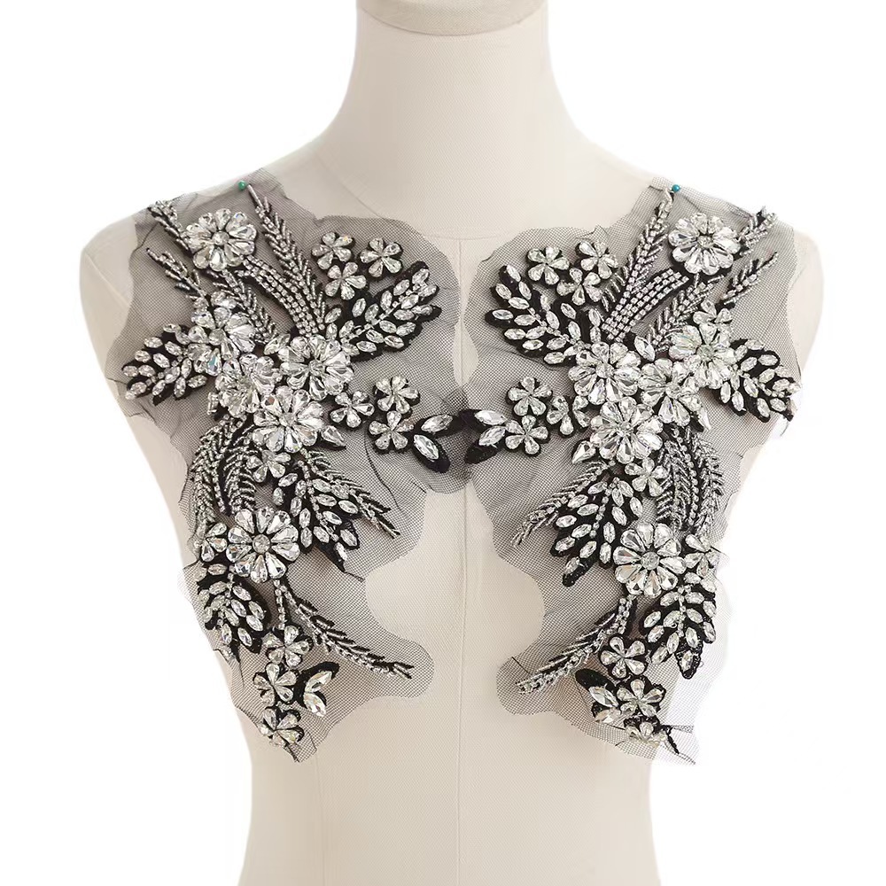 Fashion Light Luxury Handmade Diamond Inlay Flower Stickers DIY Bead Cloth Stickers For Wedding Dress