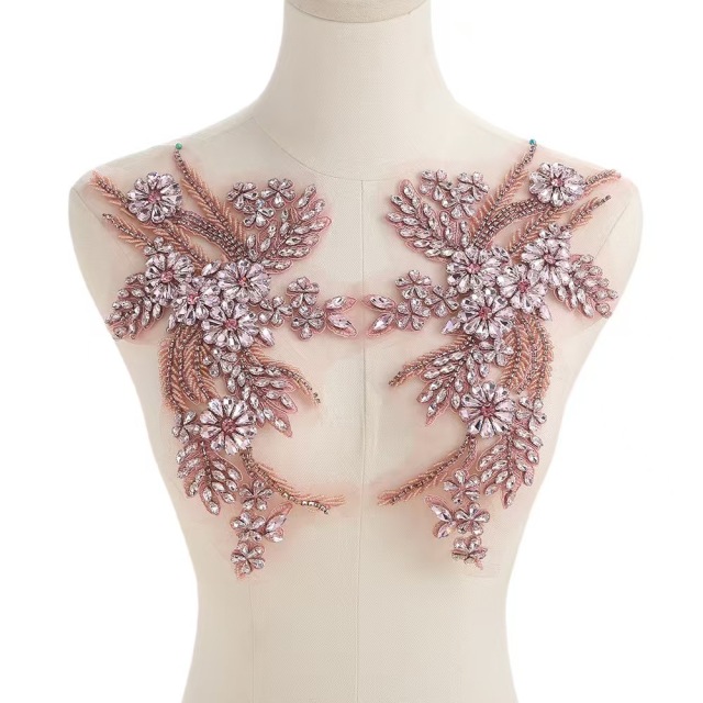 Fashion Light Luxury Handmade Diamond Inlay Flower Stickers DIY Bead Cloth Stickers For Wedding Dress