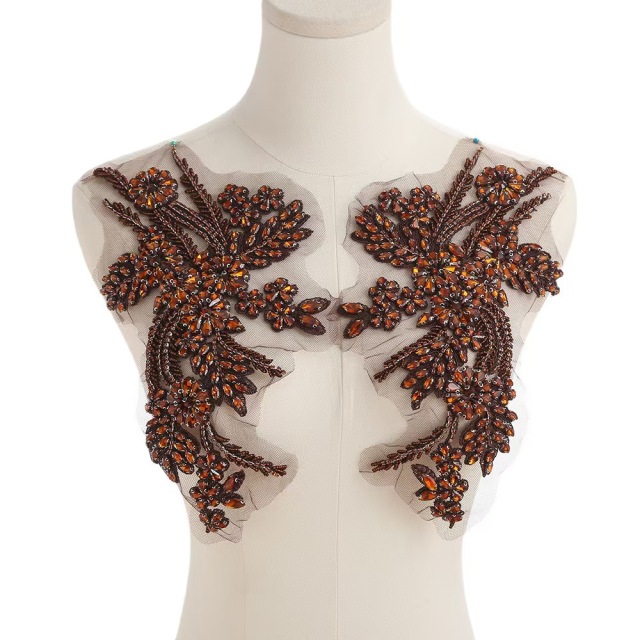 Fashion Light Luxury Handmade Diamond Inlay Flower Stickers DIY Bead Cloth Stickers For Wedding Dress