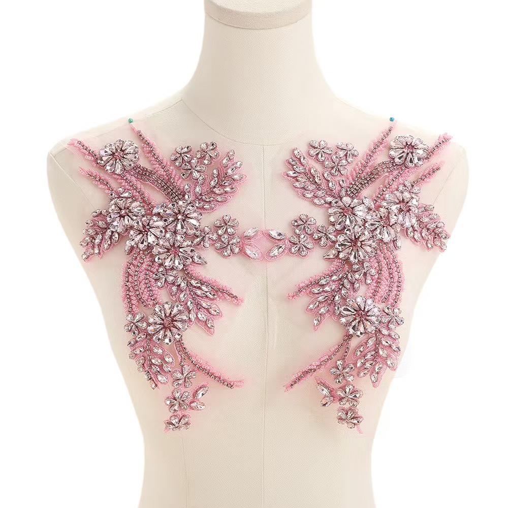 Fashion Light Luxury Handmade Diamond Inlay Flower Stickers DIY Bead Cloth Stickers For Wedding Dress