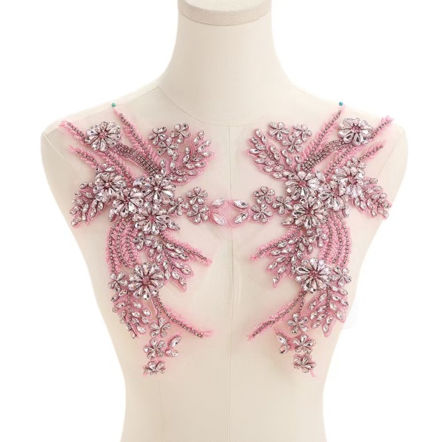 Fashion Light Luxury Handmade Diamond Inlay Flower Stickers DIY Bead Cloth Stickers For Wedding Dress