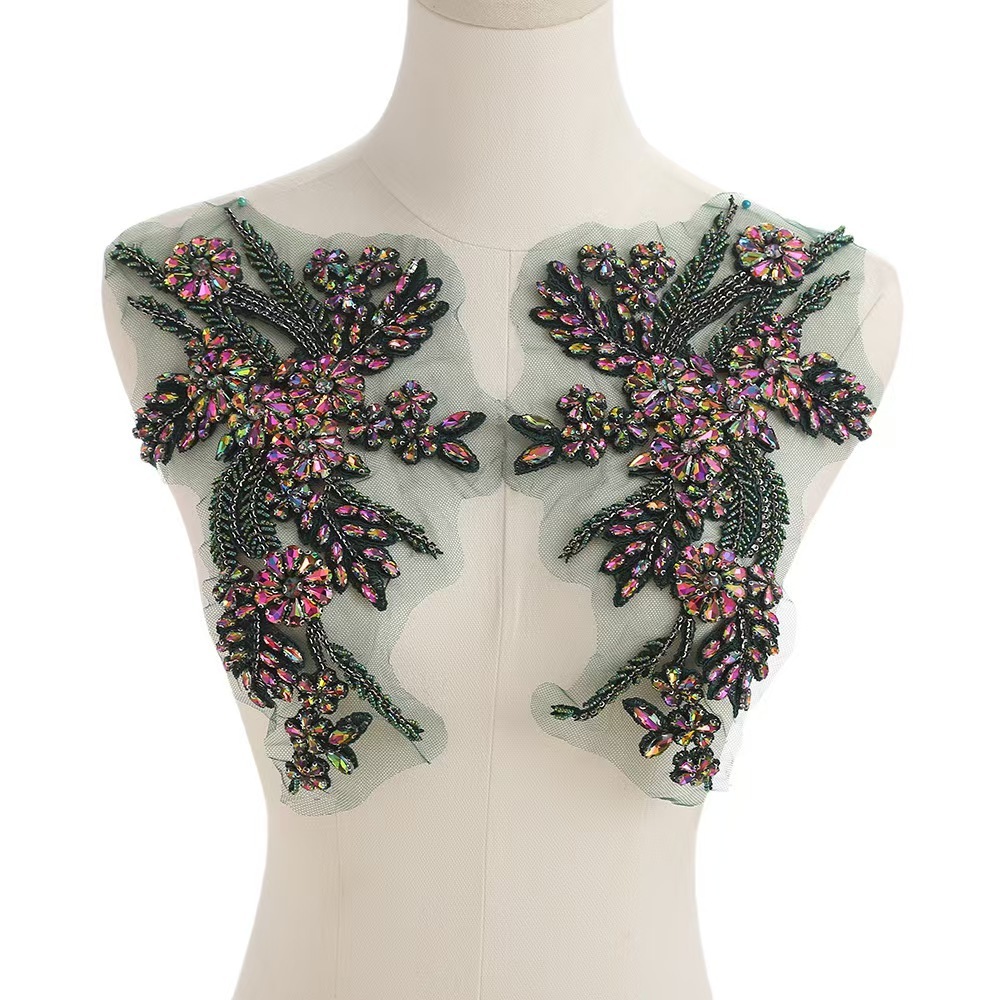 Fashion Light Luxury Handmade Diamond Inlay Flower Stickers DIY Bead Cloth Stickers For Wedding Dress