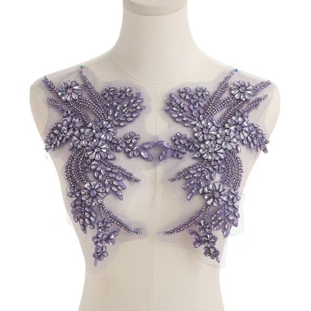 Fashion Light Luxury Handmade Diamond Inlay Flower Stickers DIY Bead Cloth Stickers For Wedding Dress