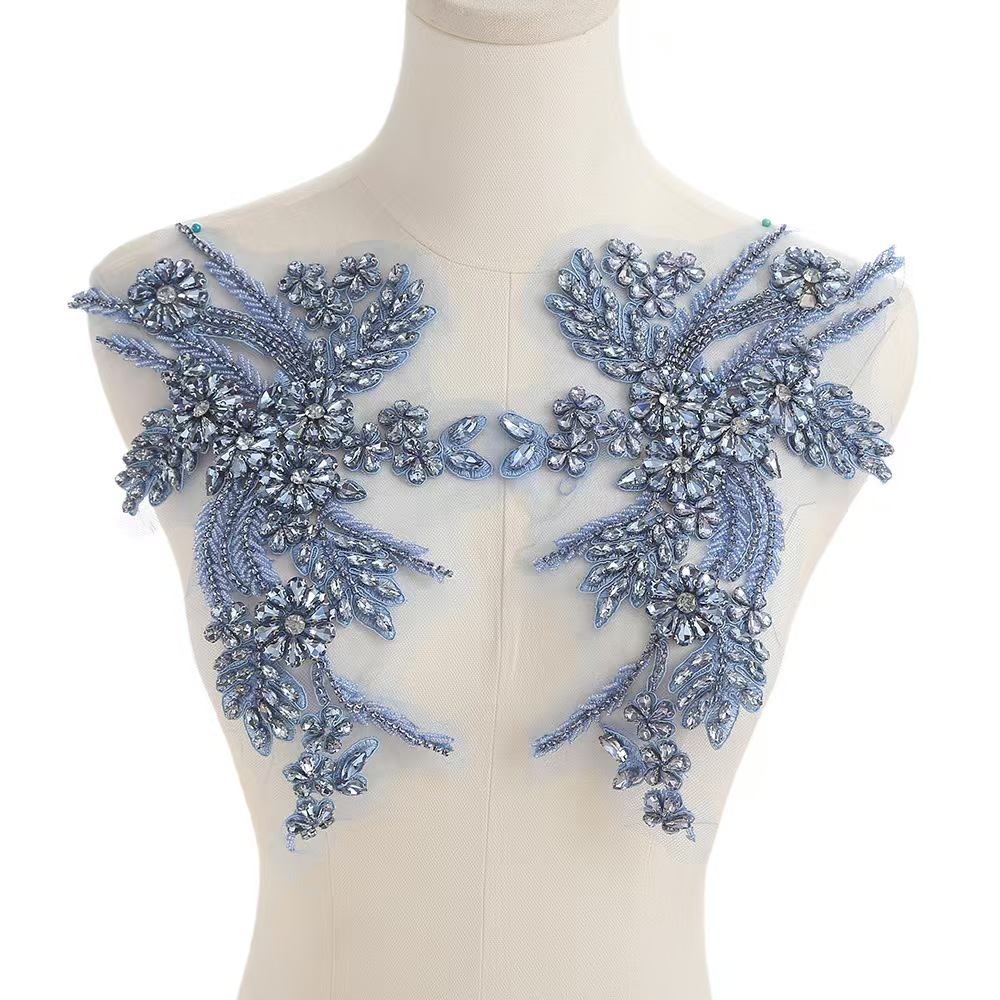 Fashion Light Luxury Handmade Diamond Inlay Flower Stickers DIY Bead Cloth Stickers For Wedding Dress