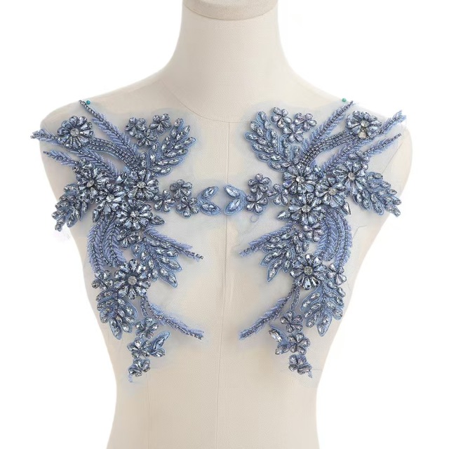 Fashion Light Luxury Handmade Diamond Inlay Flower Stickers DIY Bead Cloth Stickers For Wedding Dress